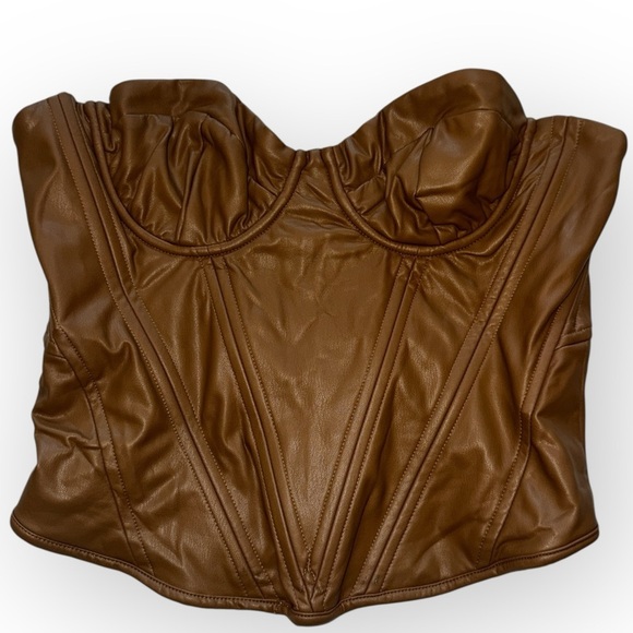 Bae For Tonight Faux Leather Corset Top - Mocha - Picture 3 of 6